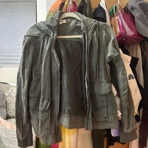 Splendid olive green hooded cargo shirt jacket